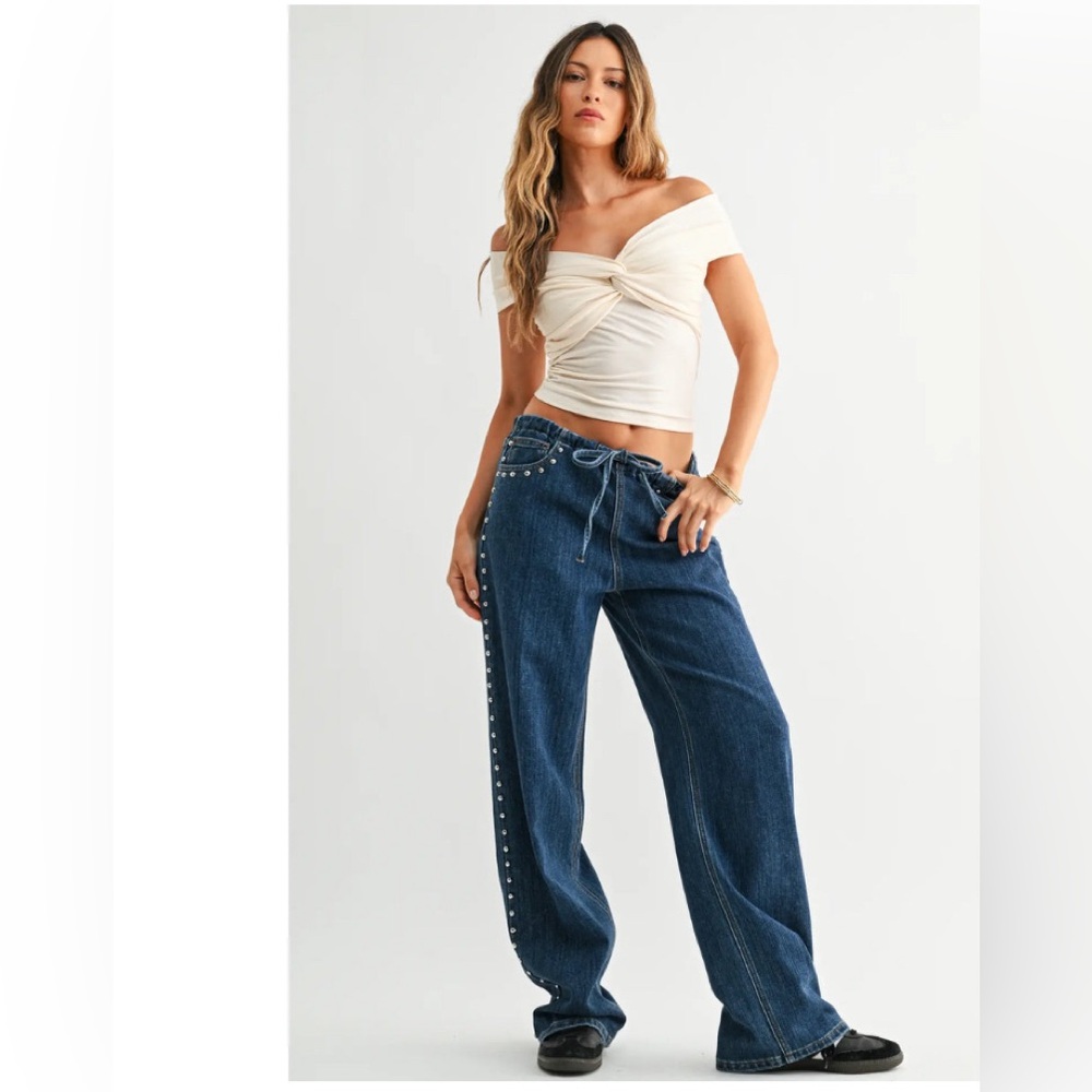 Studded Drawstring Jeans - image 1